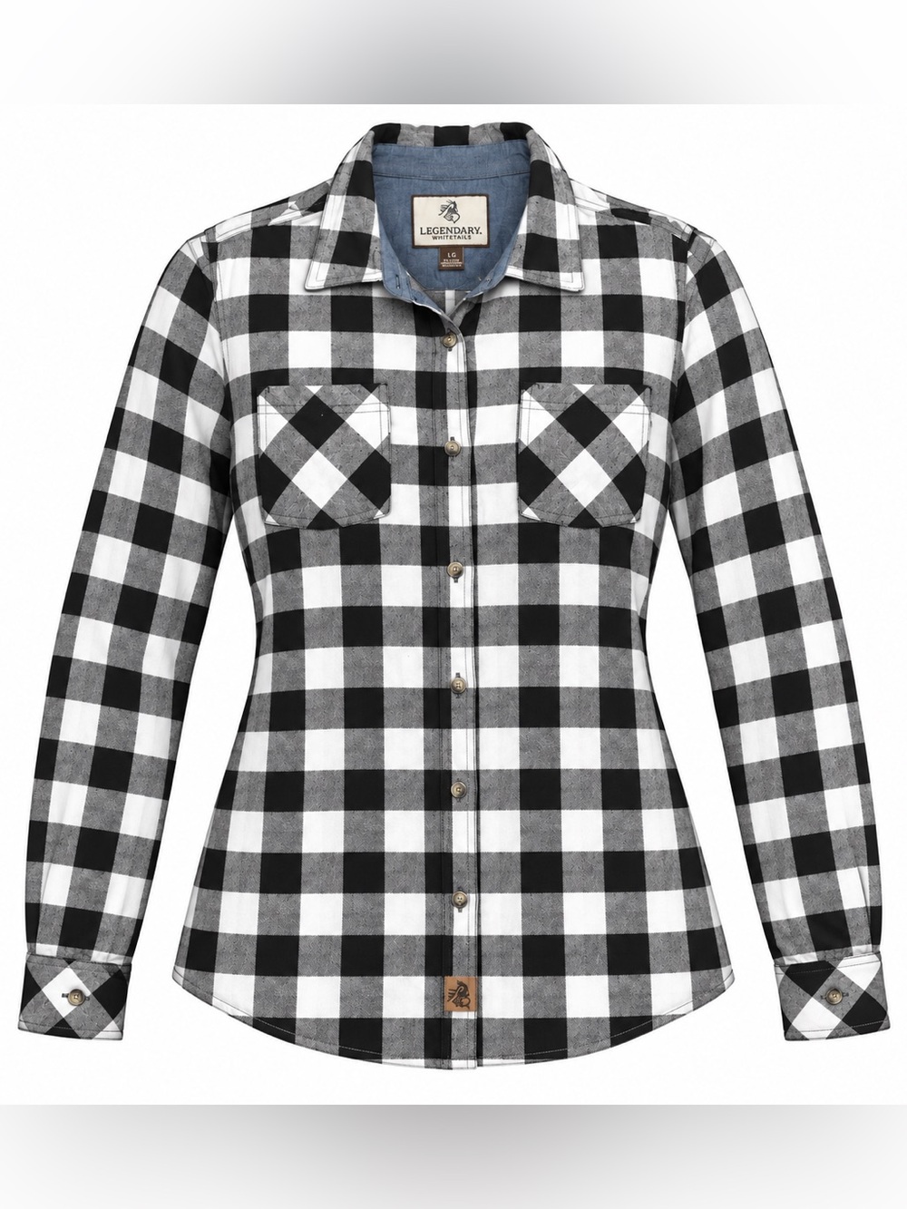 Legendary Whitetails Women's Black & White Buffalo Plaid Button-Down Shirt